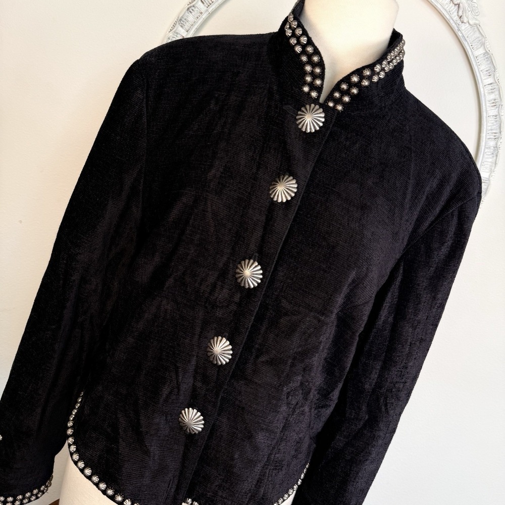 Double D Ranch Womens Black Textured Studded Blazer Jacket Southwestern M Flaw